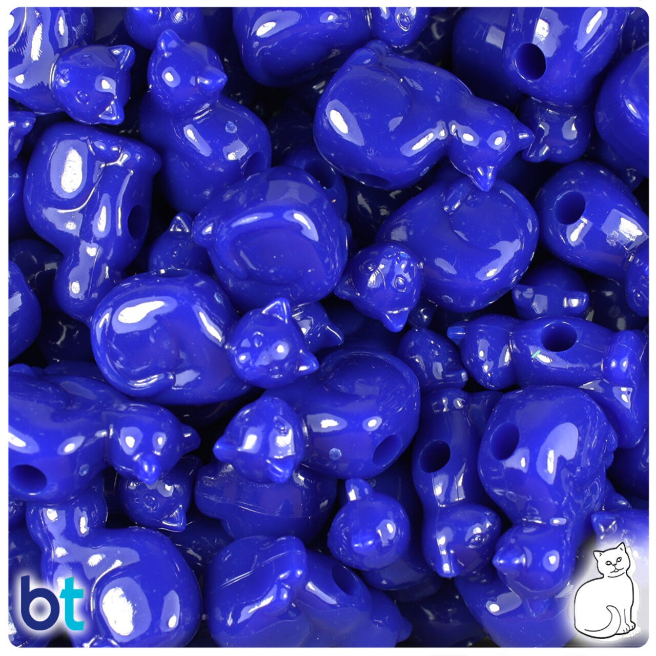 BeadTin Royal Blue Opaque 23mm Cat Plastic Pony Beads (24pcs)